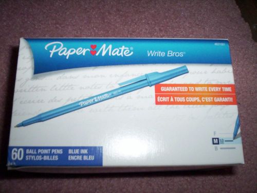 New Paper Mate Write Bros Ballpoint Stick Pens MED Point 1.0mm Blue Ink 60Pk