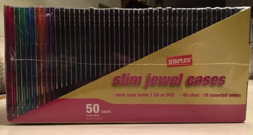 Slim Jewel Cases Staples Exclusive 50 Cases 40 Clear 10 Assorted Colors