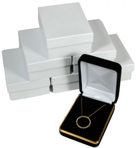 6 Piece Black Velvet Necklace Earrings Jewelry Gift Box 2 1/4&#034; x 3&#034; x 1 1/4&#034;H