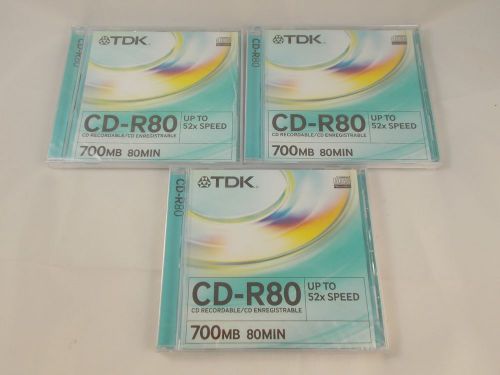 TDK CD-R80 CD Recordable 700 mb 80 Minutes Discs Lot of 3 NEW