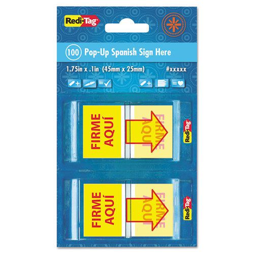 Spanish Page Flags in Pop-Up Dispenser, FIRME AQUI, Red/Yellow, 100/PK