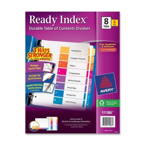Avery ready index table of contents dividers 8-tab set 6 sets (11186) for sale