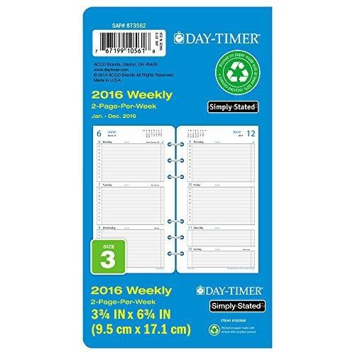 Day-Timer Simply Stated Weekly Planner Refill 2016, 12 Months, Loose-Leaf,