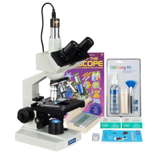 Omax 2500x led digital compound microscope+1.3mp camera+slides+book+cleaning kit for sale