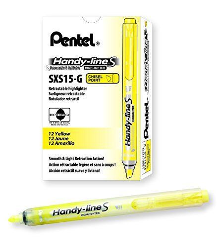 Pentel Handy-line S Retractable and Refillable Highlighter, Yellow  12-Count