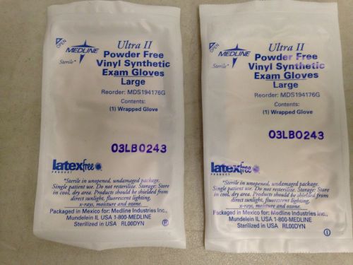 Large Vinyl STERILE Powder Free Exam Gloves by Medline  (1 Pair) Ultra II
