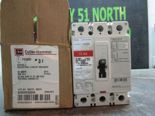 CUTLER-HAMMER 80AMP INDUSTRIAL CIRCUIT BREAKER CAT#FD3080 #826950 600VAC 3P NIB