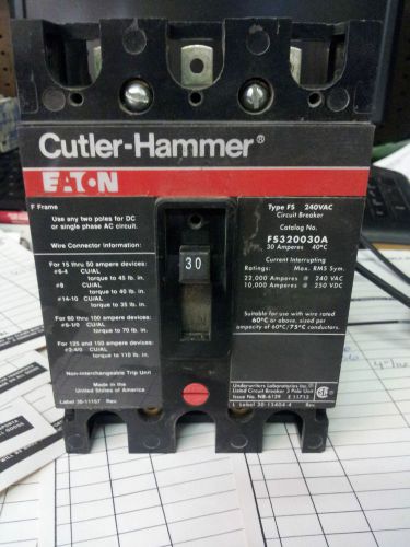 CUTLER HAMMER FS320030A 3 POLE 240 VOLT 30 AMP LIGHTLY USED BREAKER #B49