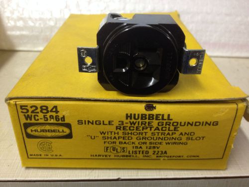 Lot of 7 New, HUBBELL 5284 Panel Mount Single Receptacle 125VAC 15A 3 Wire