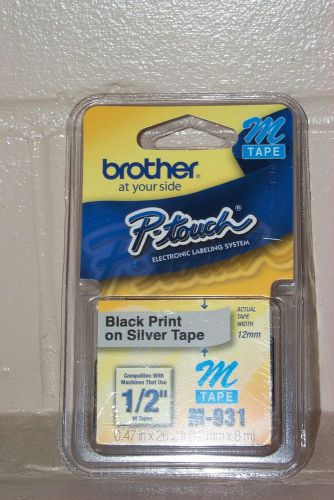 BROTHER P-TOUCH LABELING TAPE BLACK PRINT ON SILVER TAPE 1/2&#034; M-931