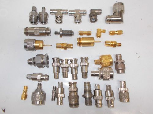Wholesale assortment lot of 32 microwave/rf fittings adapters sma apc bnc gold for sale