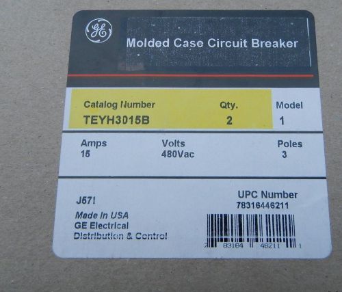 2 ge teyh3015b 3 pole15 amp 480 volt bolt on circuit breaker for sale