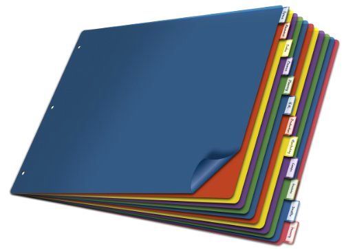Cardinal Poly Insertable Dividers, 12-Tab, 11 x 17 Inches, Multi-Color (84804)