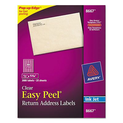 Clear Easy Peel Mailing Labels, Inkjet, 1/2 x 1 3/4, 2000/Pack 8667
