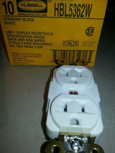 10 - hubbell hbl5362w spec grade duplex receptacle white 20 amp nema 5-20r nib for sale