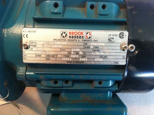 Brook Hansen Motor, HP 0.25, Volts 230