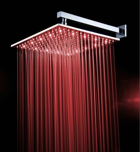12&#034; rainfall square chromed brass led shower sprayer head--ceiling/wall mounted for sale