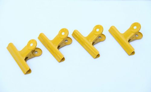 Large Metal Binder Clips 3&#034; Spring Loaded Yellow Set of 4 Memo/Art Holder