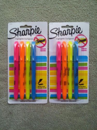 Lot Of Two New 4 Pack SHARPIE Highlighters - Narrow Chisel - Smear Guard