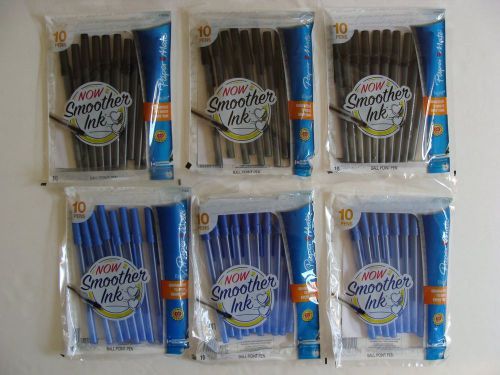 60 Papermate Eagle Ball Point Pens 30 Black &amp; 30 Blue Medium Point 6 pks of 10