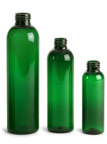 8  oz Green PET Cosmo Round Plastic Bottles with black disc tops 25 bottles