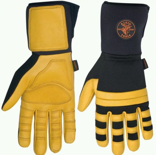 Klein Tools 40082 Yellow Lineman Work Gloves Large w/ 4&#034; Neoprene Cuffs
