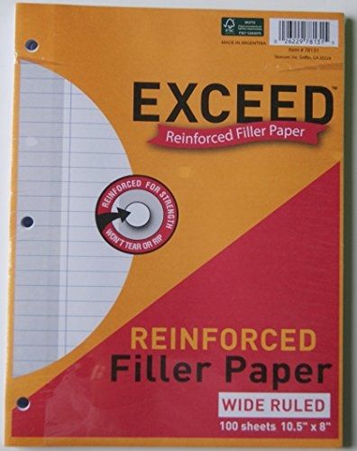 Exceed Reinforced Filler Paper - Wide Ruled - 100 Sheets - 10.5&#034; x 8&#034;