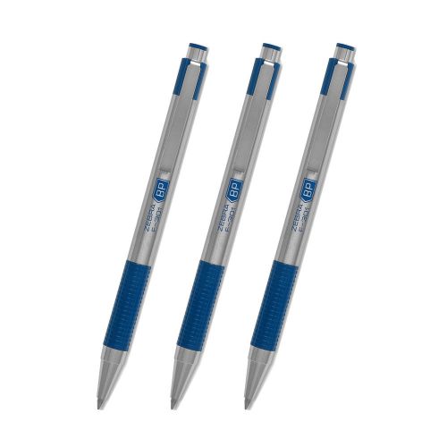 3 Zebra F-301 Ballpoint Retractable Pens Blue Medium