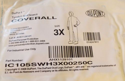 3 DuPont Tyvek IsoClean Clean Coverall with Hood (3X)  part # IC105SWH3X00250C