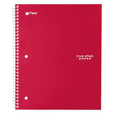 Wirebound Notebook, 1 Subject, Legal Rule, 10 1/2 x 8, 100 Sheets, Red, 1 Each