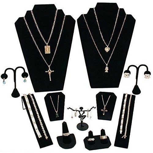 11 Pc Set Black Velvet Jewelry Displays Busts Bonus New