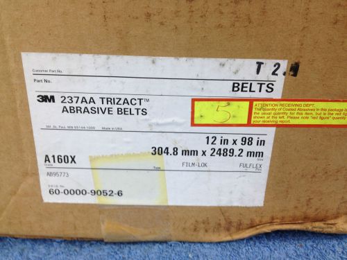 3M 237AA Trizoct 12&#034; x 98&#034; A160X Abrasive Belts  5 Belts 304.8mm x 2489.2mm NEW