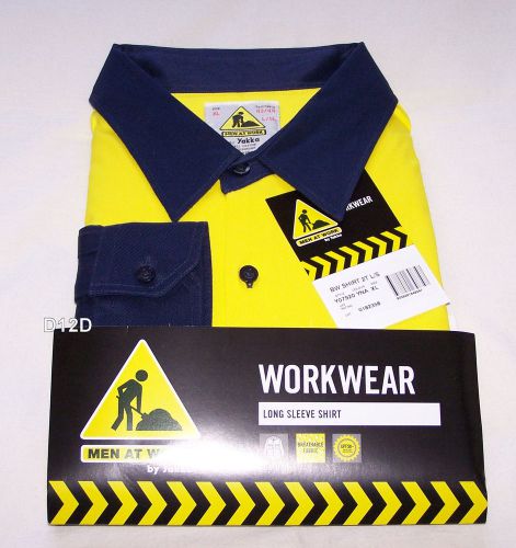Men at work yakka mens 07920 yellow navy long sleeve shirt size xxl new for sale