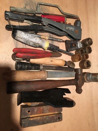 Misc Tool Lot  River Gun Hammer Saw File Stanley Ratchet Screwdriver More