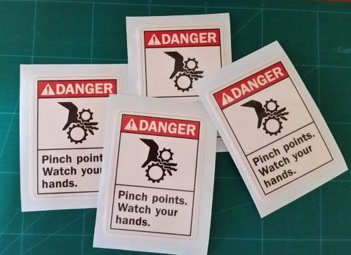 OSHA Warning -  Danger Pinch Point - Laminated Decal 4&#034; x 3&#034; - Set of 4 Stickers