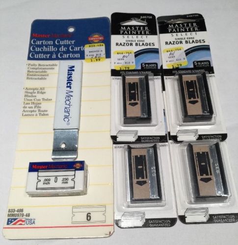 Master mechanic carton cutter and pack of 4 single edge razor blade refills for sale