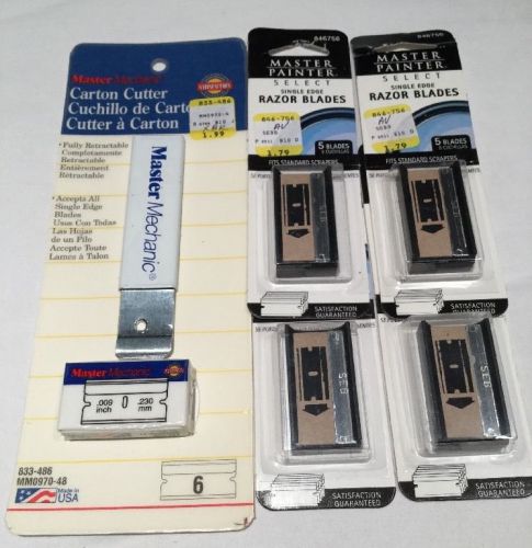 Master Mechanic Carton Cutter And Pack Of 4 Single Edge Razor Blade Refills