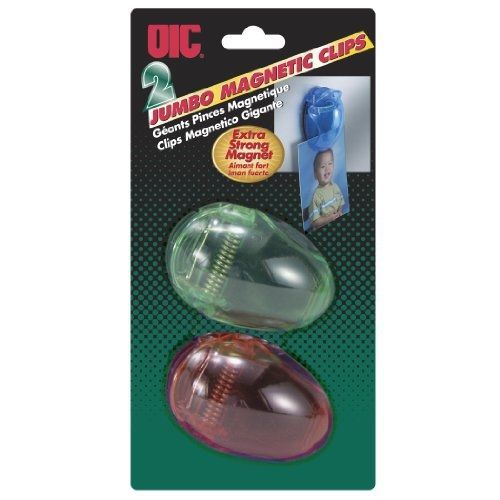 Officemate OIC Jumbo Magnetic Clips, 2 Pack, Assorted Translucent Colors (30170)