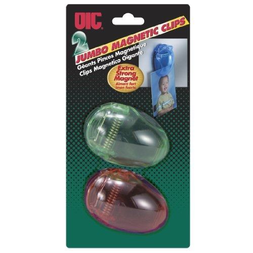Officemate OIC Jumbo Magnetic Clips, 2 Pack, Assorted Translucent Colors (30170)