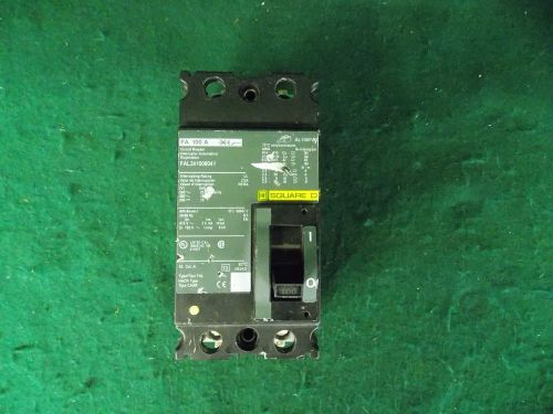 Square d fa 100 a  100a 480v 2-pole molded case circuit breaker fal241008041 ^ for sale