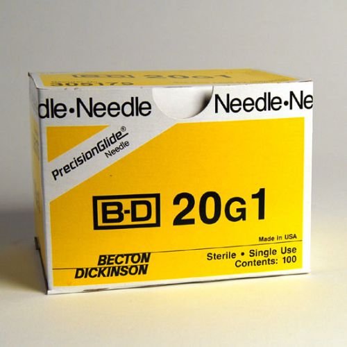 BD Becton-Dickinson Hypodermic Needles Box of 100 20G 1&#034; 305175
