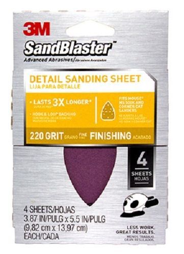 3M Sandblaster 32PK 3.75&#034; x 5.25&#034; 220G V Fine Hook &amp; Loop Mouse Sanding Sheets