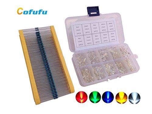 Cofufu 3mm and 5mm LED Light Emitting Diodes (Assorted Clear) 5 Colors, 300