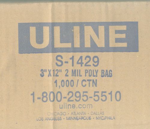 1000 COUNT ULINE 3 X 12 POLY BAG # S-1429  10 PACKAGES OF 100 PER BOX!  BARGAIN!