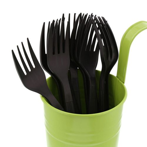 Cibowares heavy weight black plastic disposable forks, pack of 100 for sale