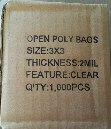 Open end poly bags 3x3 2mil 1000 bags for sale