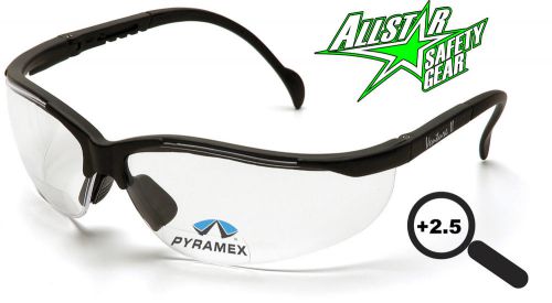 Pyramex safety v2 readers +2.5 clear bifocals safety glasses sb1810r25 cheaters for sale