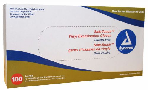 Dynarex safe-touch pf vinyl exam gloves box of 100 (50 pairs) size large #2613 for sale