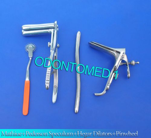 Mathieu Speculum+ Hegar Dilator +Orange Pinwheel &amp; Pederson Speculum Small