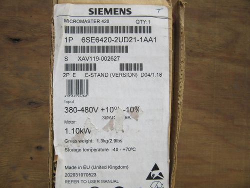 Siemens 6SE6420-2UD21-1AA1 Speed Controller Drive Micromaster 420 VGC!!!
